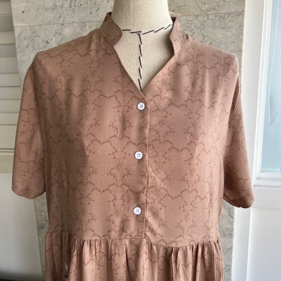 Bronze Color Button Front Dress, Mandarin Collar Dress - Picture 8 of 8